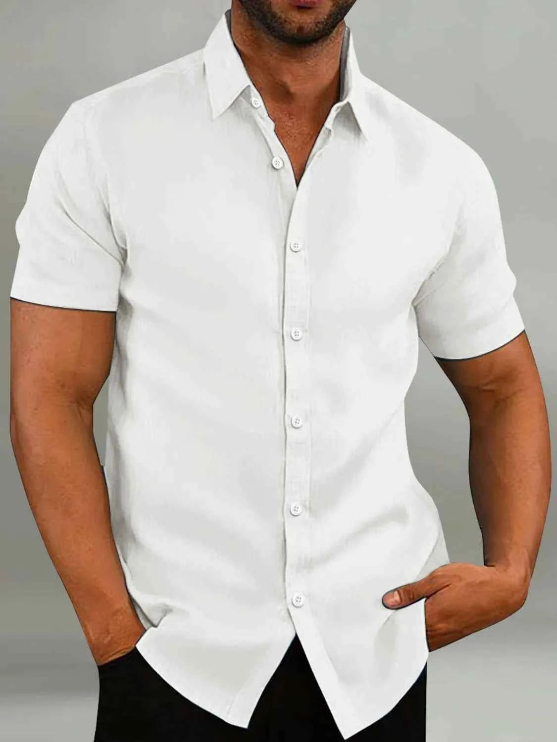 Men's Full Size Button Up Short Sleeve Shirt Plus Size White