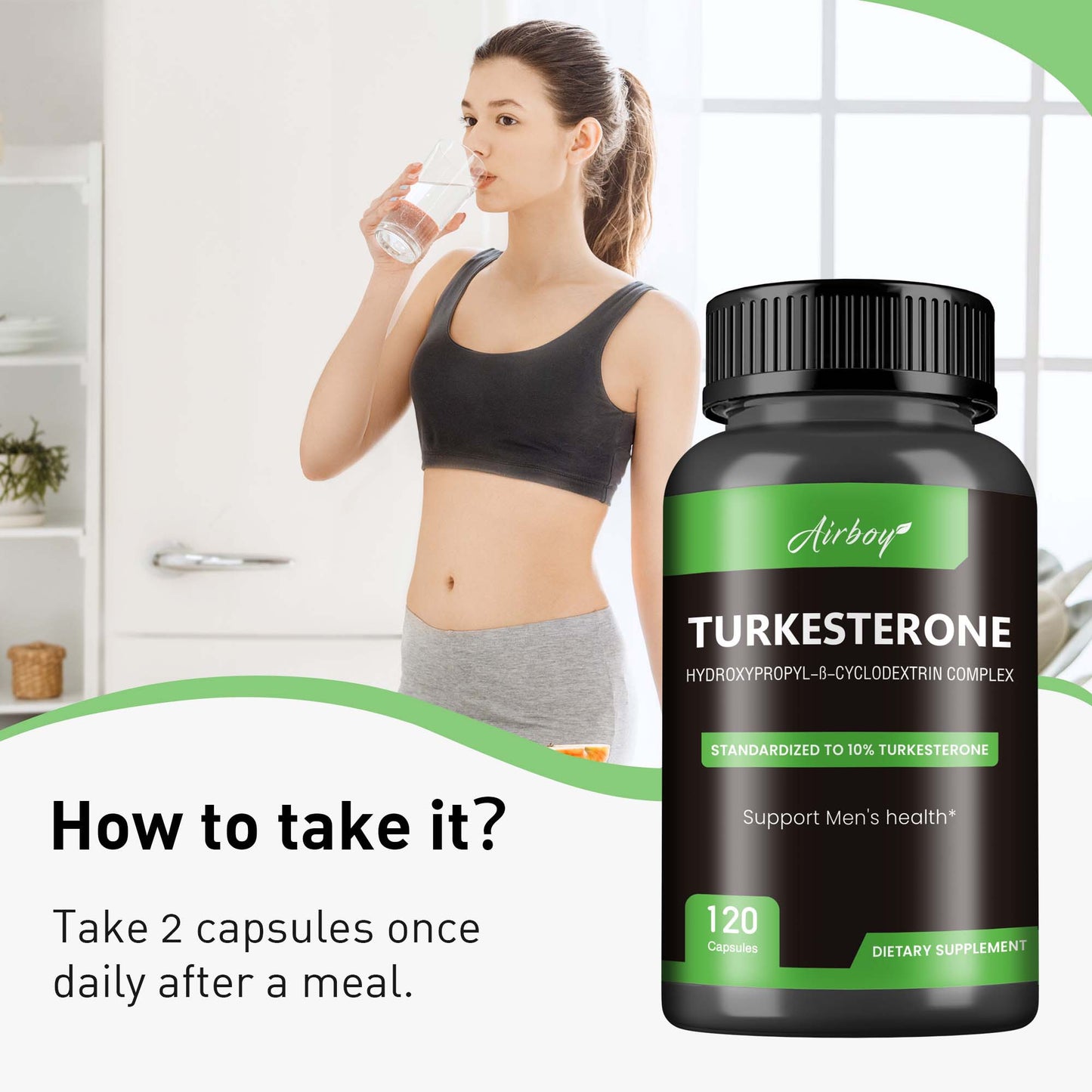 My Store Turkesterone Muscle Booster supplement bottle with dosing instructions for men's health