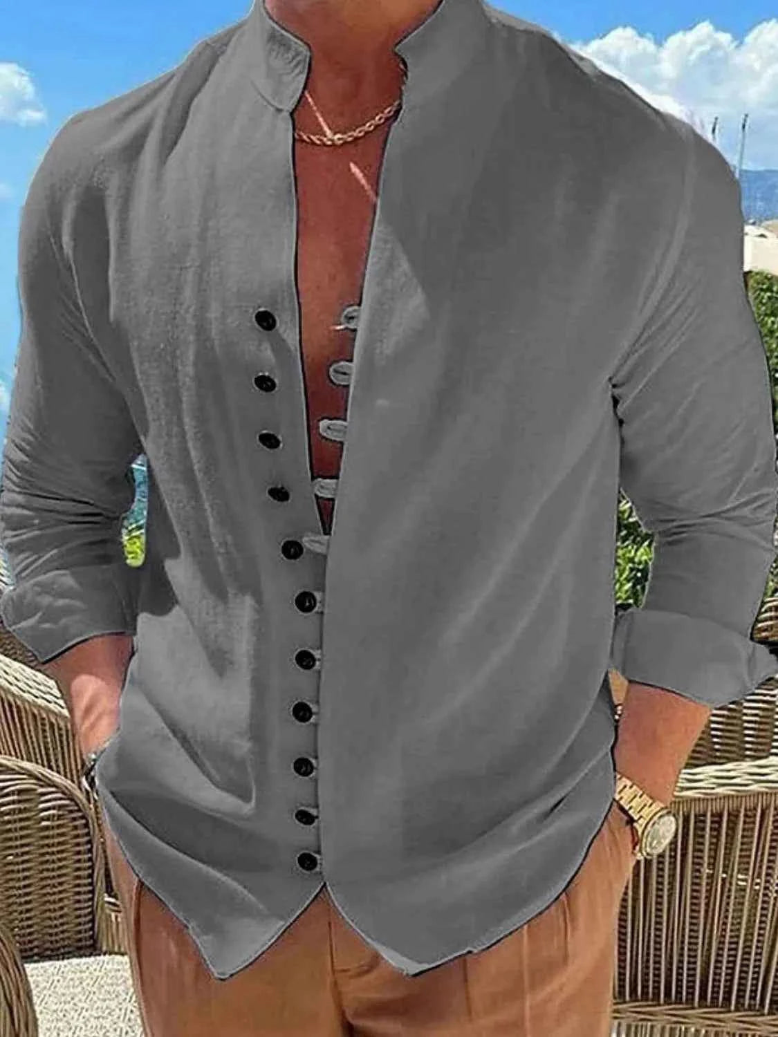 Men's Full Size Button Up Long Sleeve Shirt Plus Size Dark Gray