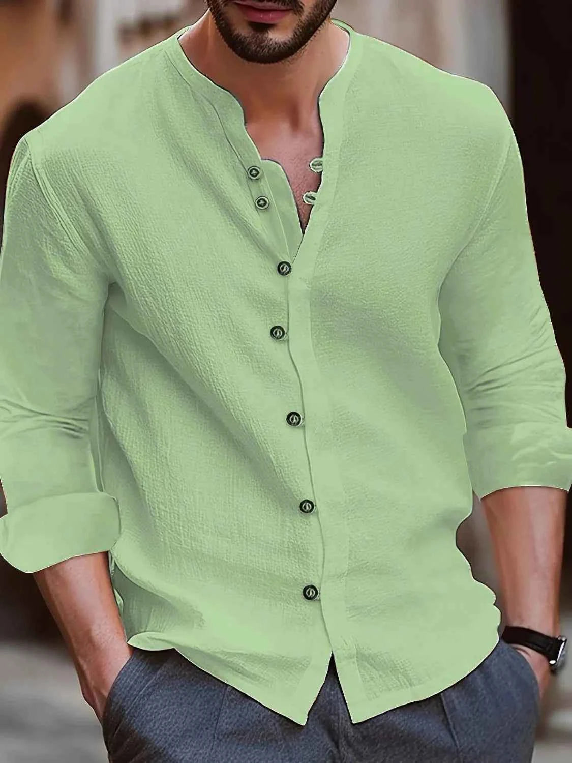 Men's Full Size Button Up Long Sleeve Shirt Plus Size Gum Leaf