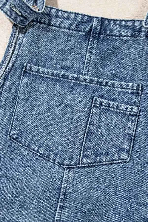 Distressed Bib Pocket Wide Leg Denim Overalls