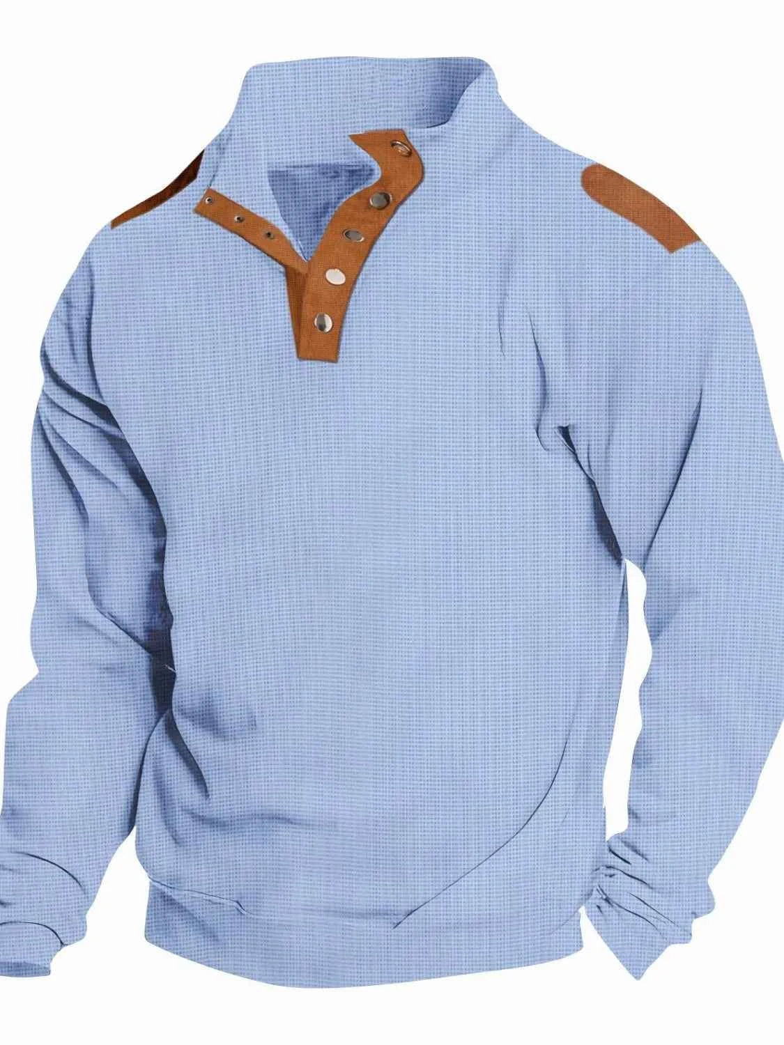 Men's Full Size Quarter Snap Long Sleeve Top Plus Size Light Blue