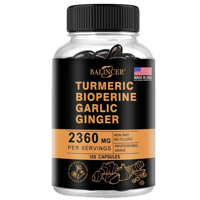 Balinci turmeric curcumin capsules with garlic and ginger for enhanced wellness, 120 capsules per bottle