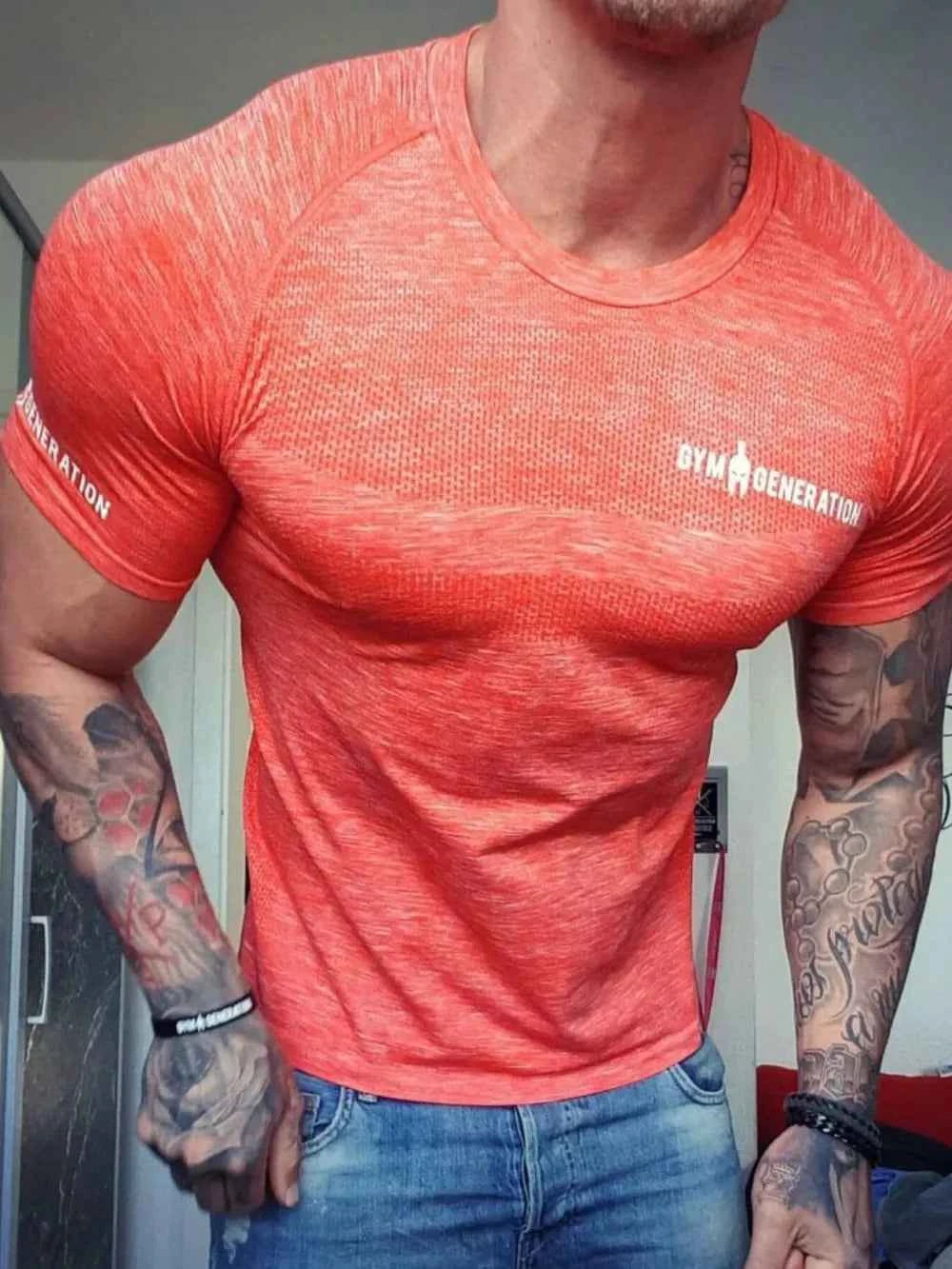 Men's Plus Size Round Neck Short Sleeve T-Shirt Coral