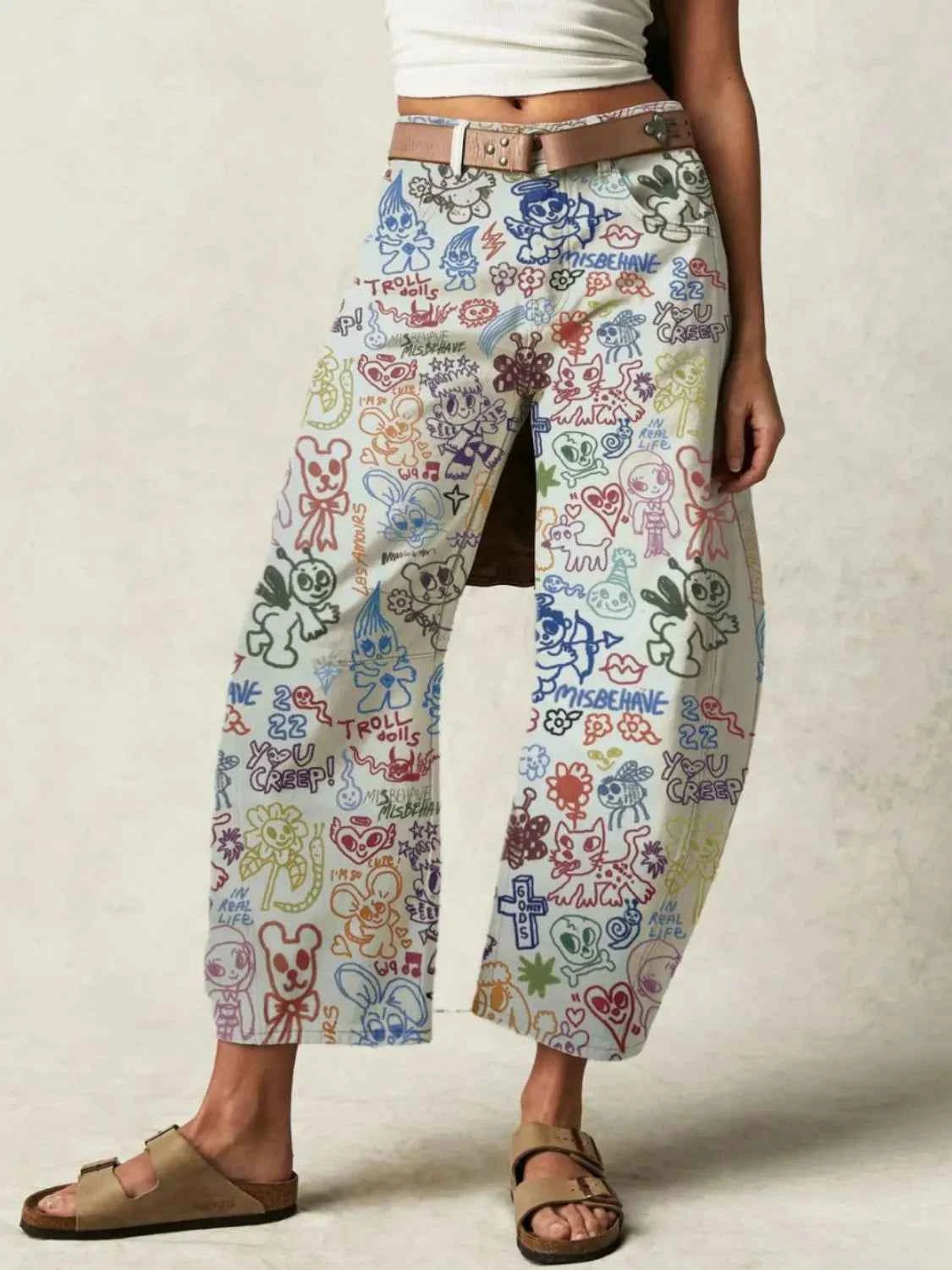 Printed Wide Leg Jeans