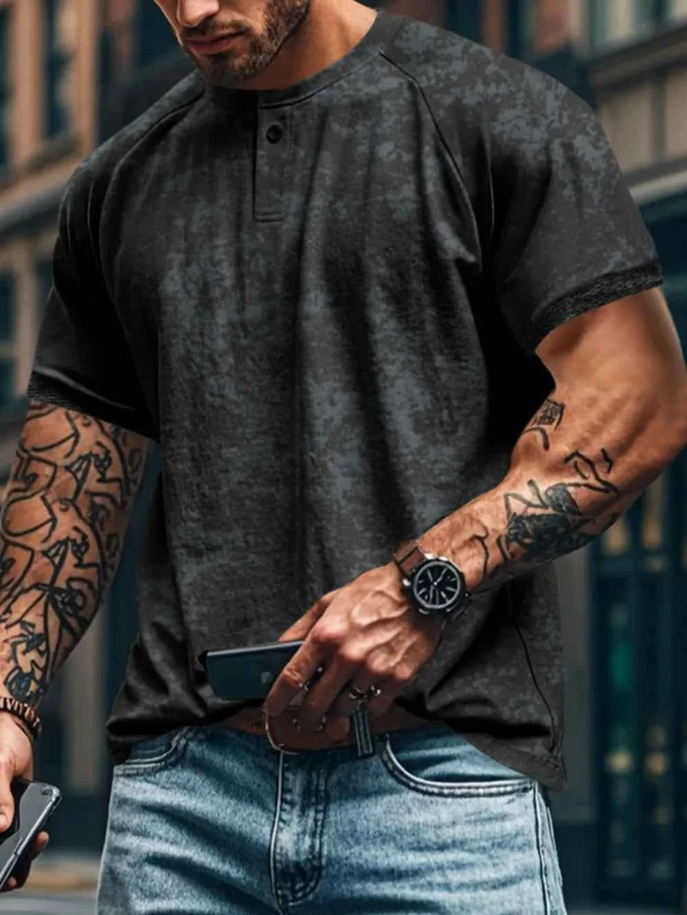 Men's Full Size Round Neck Short Sleeve T-Shirt Plus Size Black
