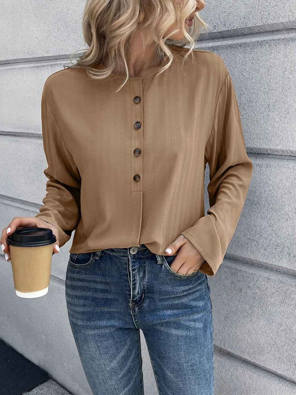 Signature Bohemian Casual Loose Shirt Top for Women Camel S