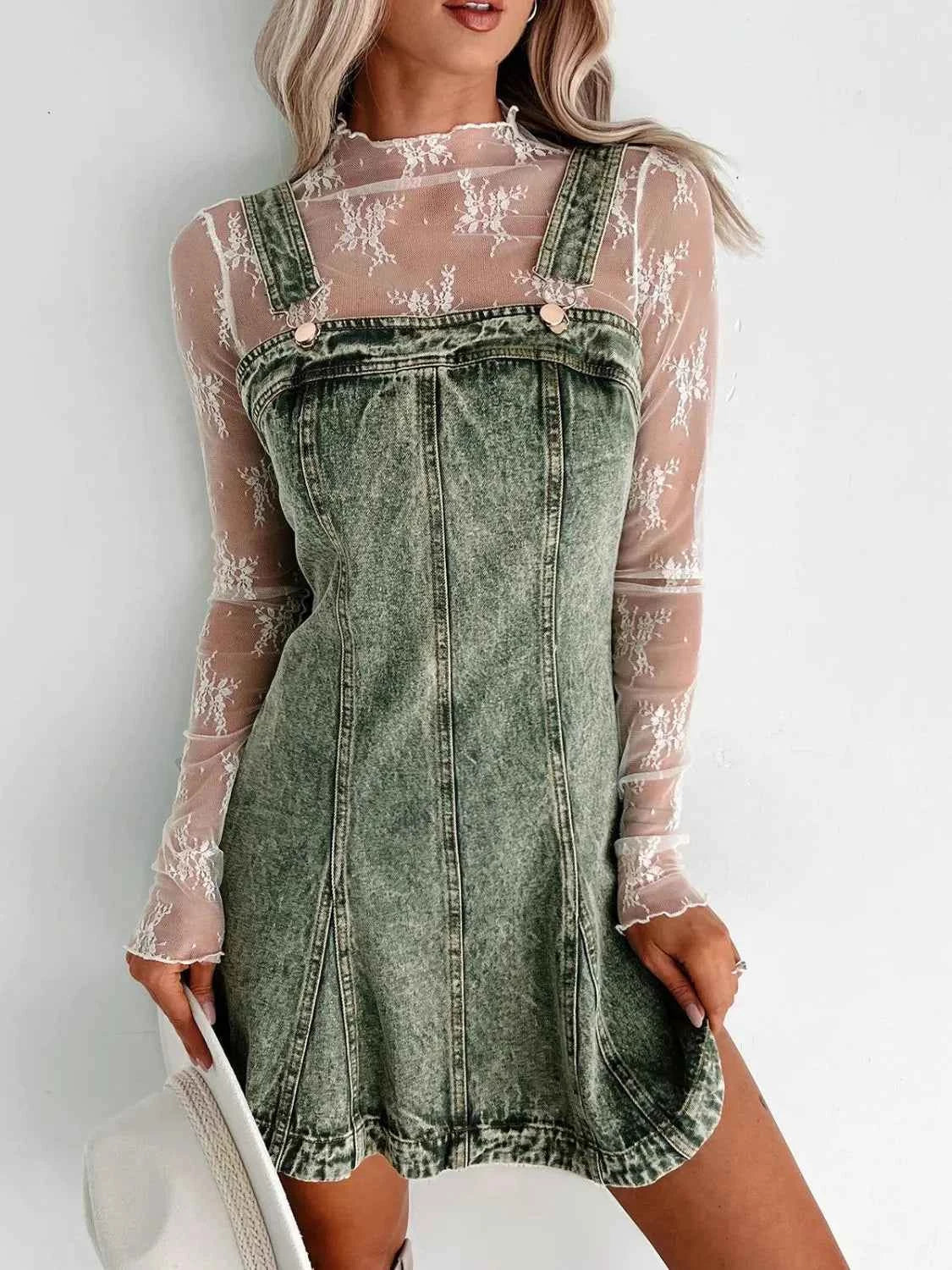 Square Neck Wide Strap Denim Dress