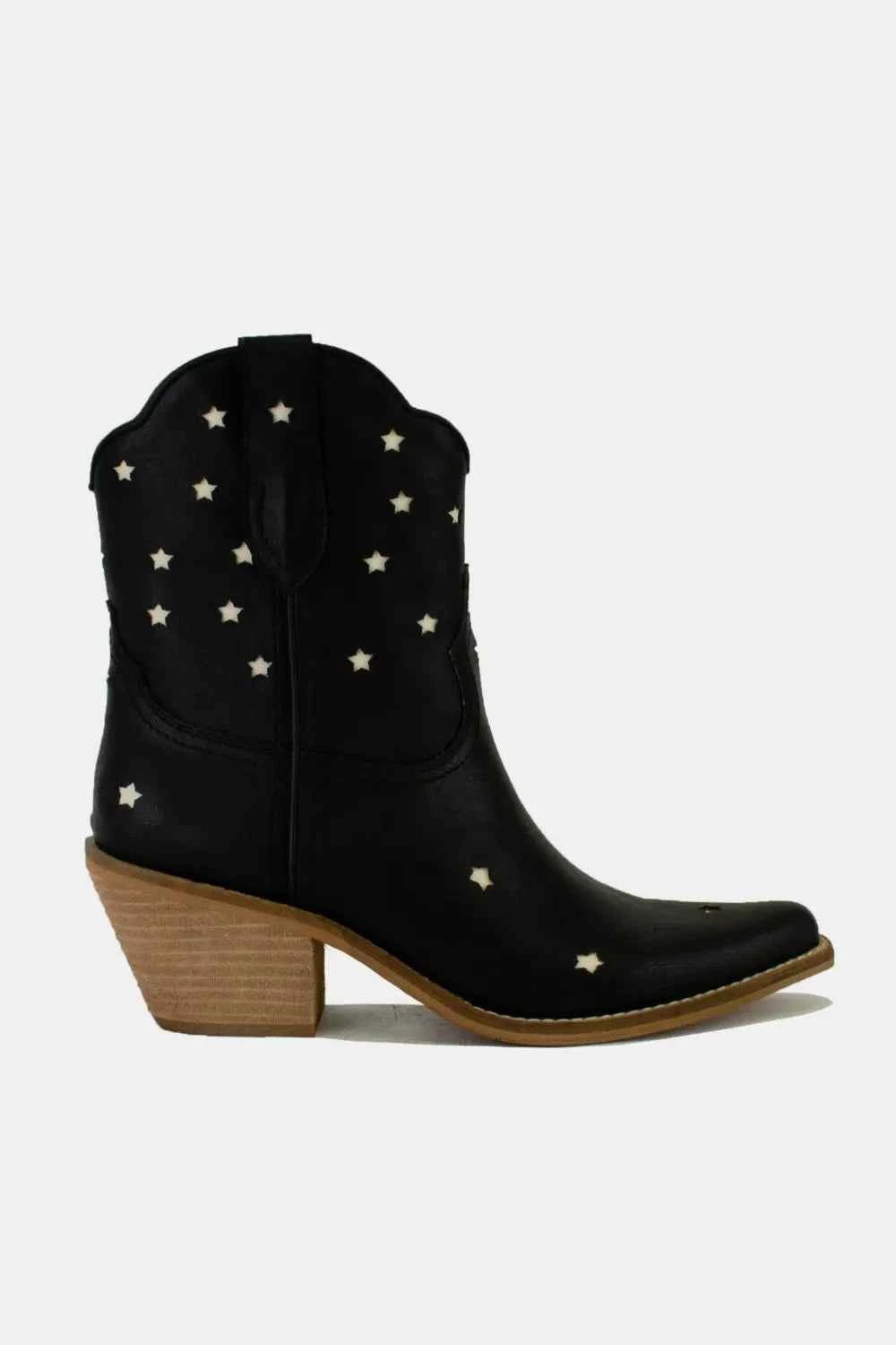Signature Beast Fashion Faux Leather Star-Shaped Cutouts Point Toe Boots Black 6