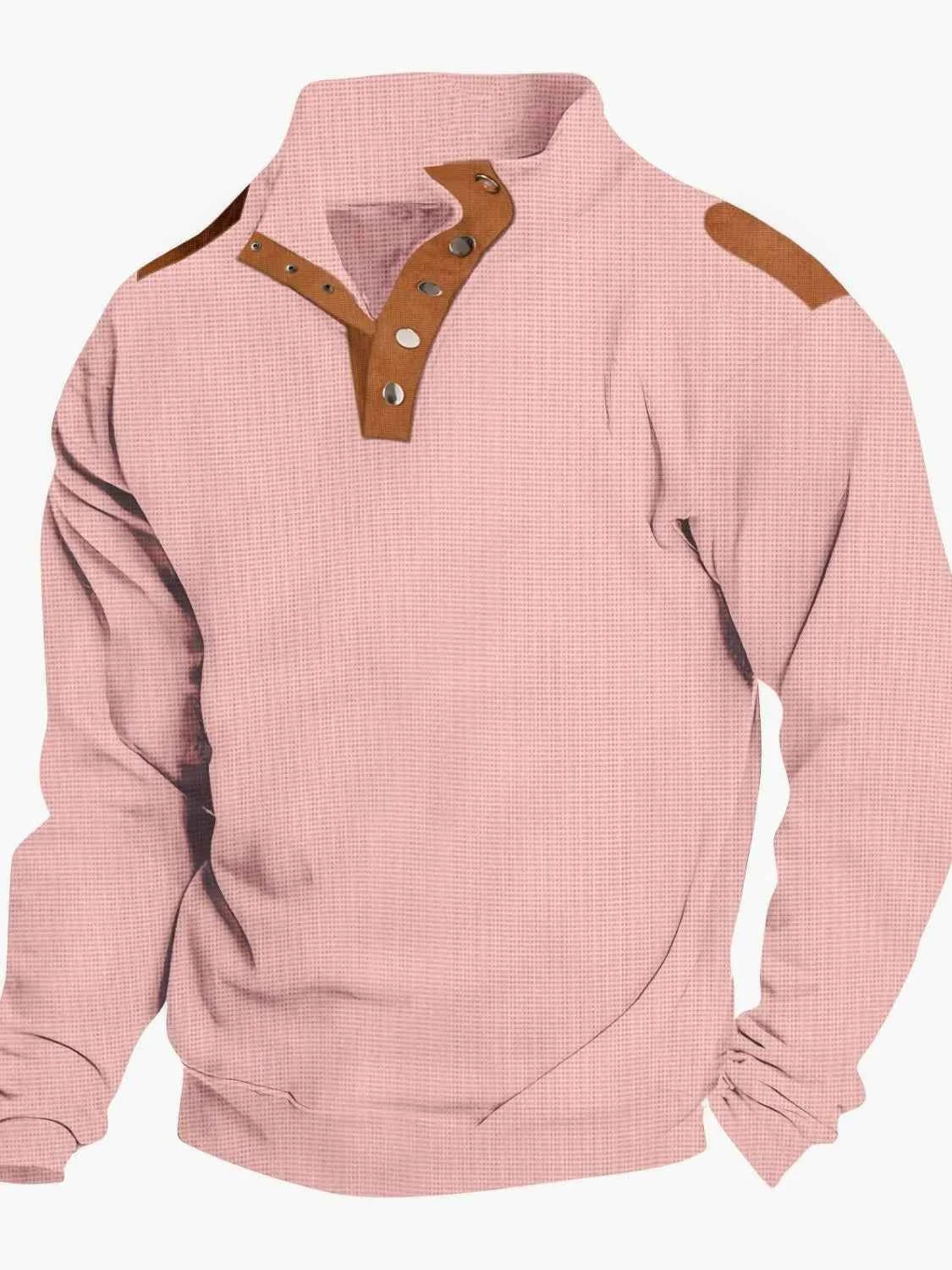 Men's Full Size Quarter Snap Long Sleeve Top Plus Size Dusty Pink