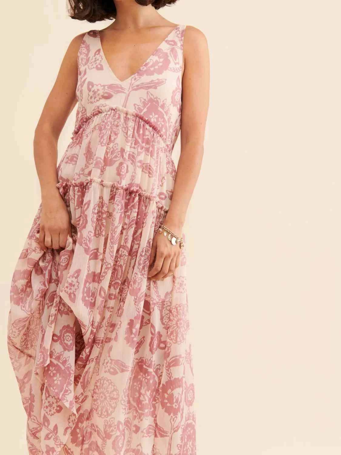 Printed V-Neck Sleeveless Dress