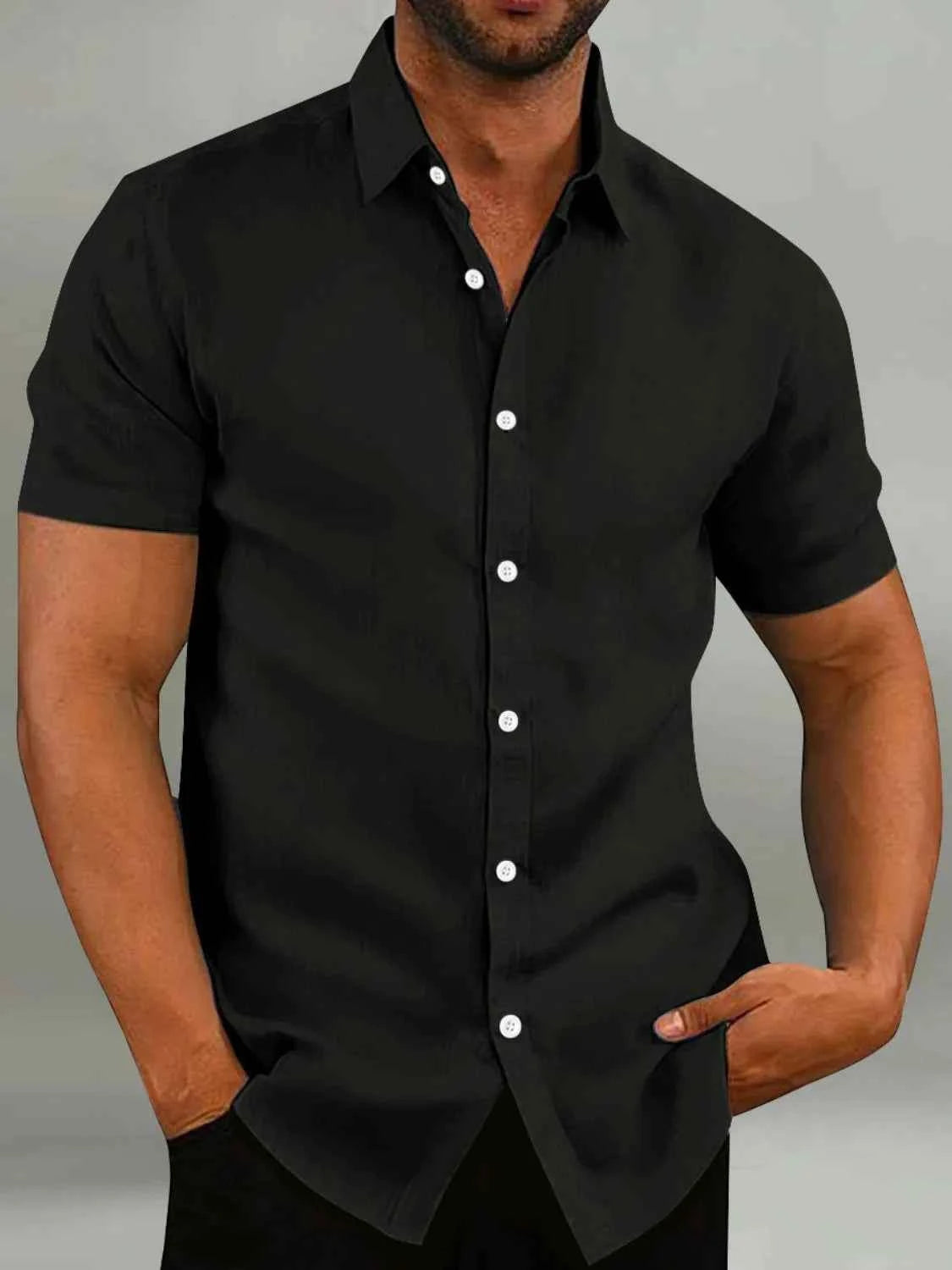 Men's Full Size Button Up Short Sleeve Shirt Plus Size Black