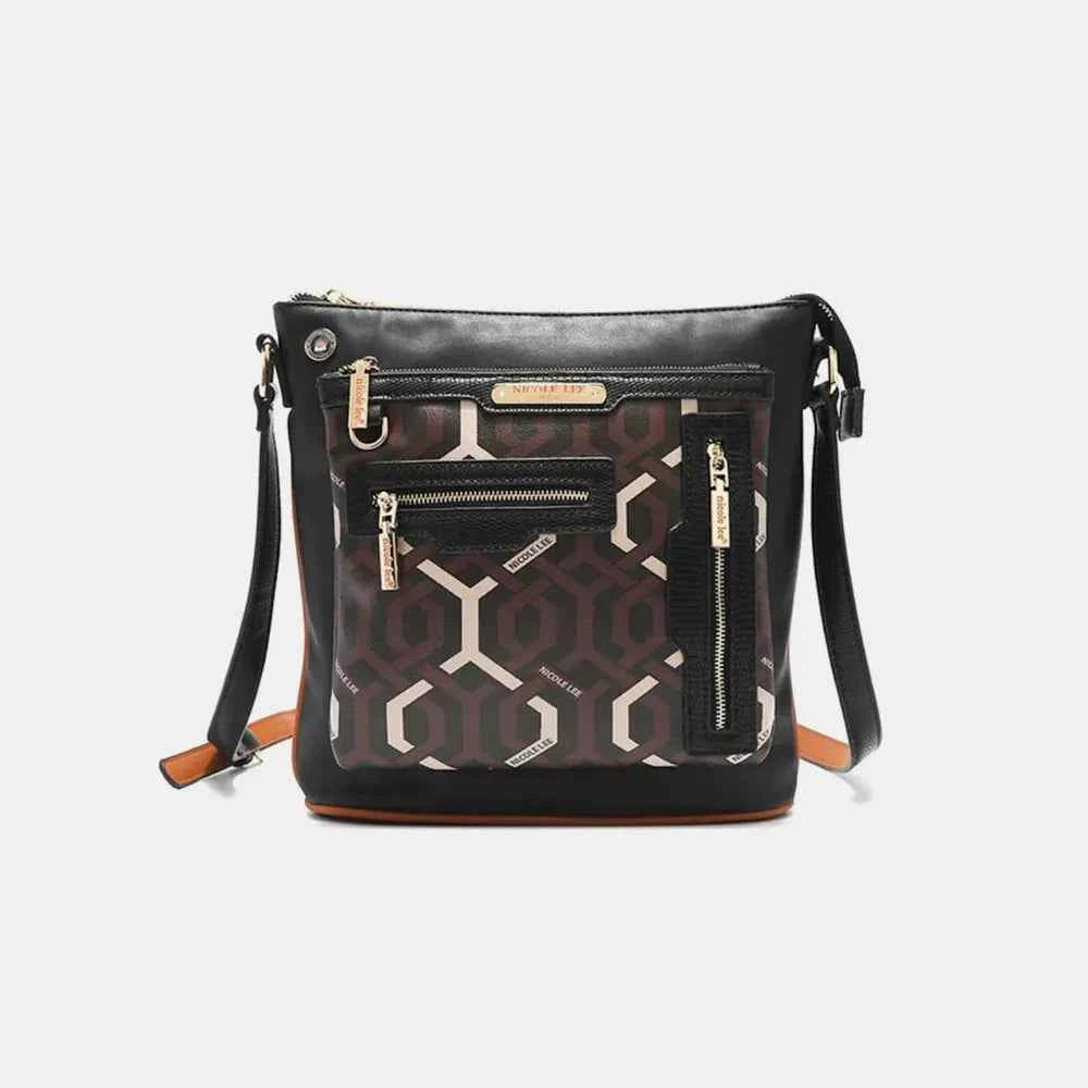 Premium Elite Nicole Lee USA Geometric Pattern Crossbody Bag Black One Size