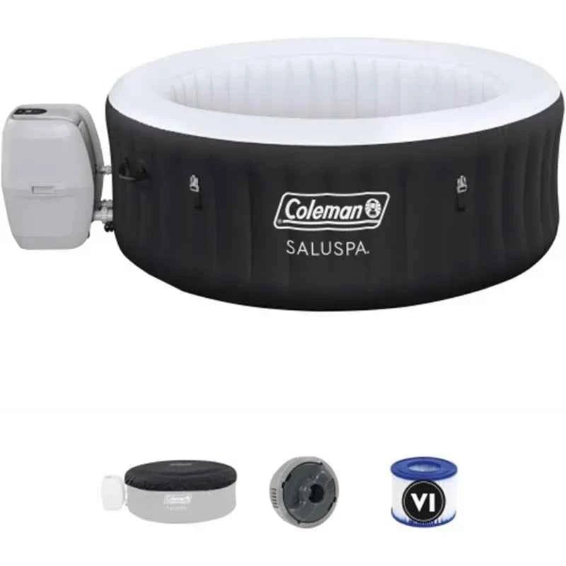 UltraLux Coleman SaluSpa AirJet 2 to 4 Person Round Inflatable Hot Tub Portable Outdoor Spa with 60 Soothing AirJets and Insulated Cover