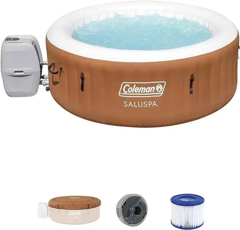 Coleman SaluSpa AirJet 2 to 4 Person Round Inflatable Hot Tub Portable Outdoor Spa with 60 Soothing AirJets and Insulated Cover Orange United States