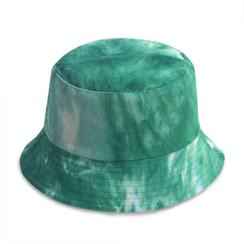 Green corduroy tie dye fisherman hat for stylish outdoor adventures and sun protection