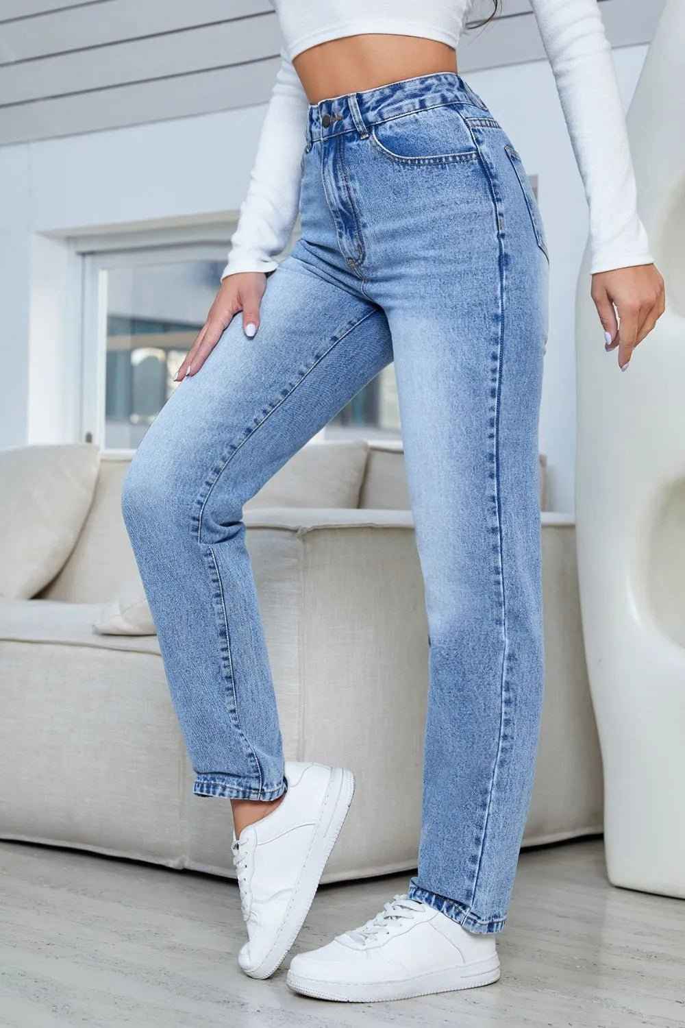 Cowboy pants women's new straight leg easy to wear high waisted pants