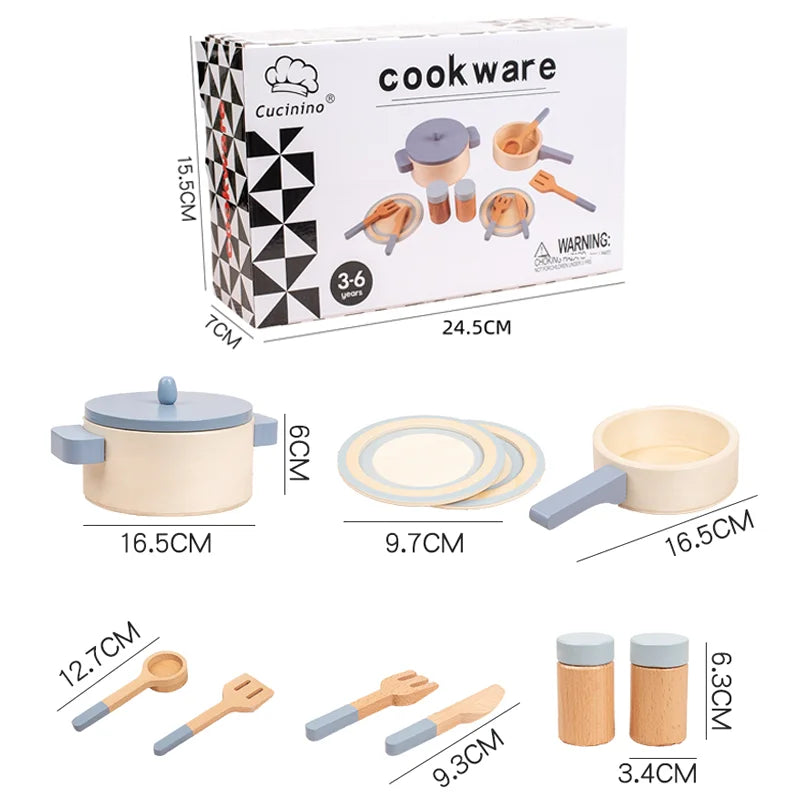 Cucinino role-play chef set for kids with pots, pans, and utensils in a colorful box