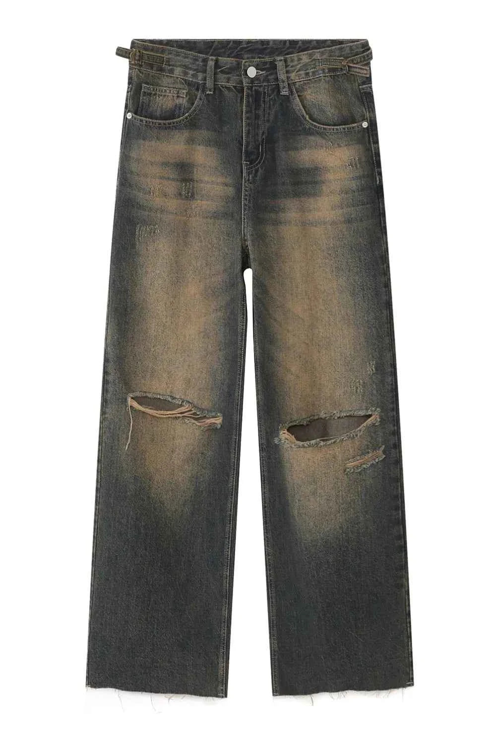 Signature Distressed Wide Leg Jeans Dark Gray