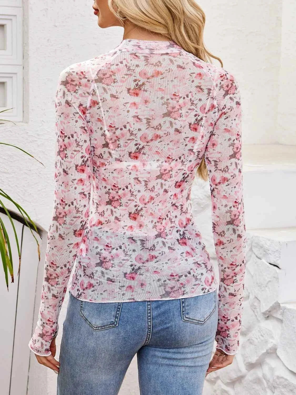Floral Mock Neck Long Sleeve Top