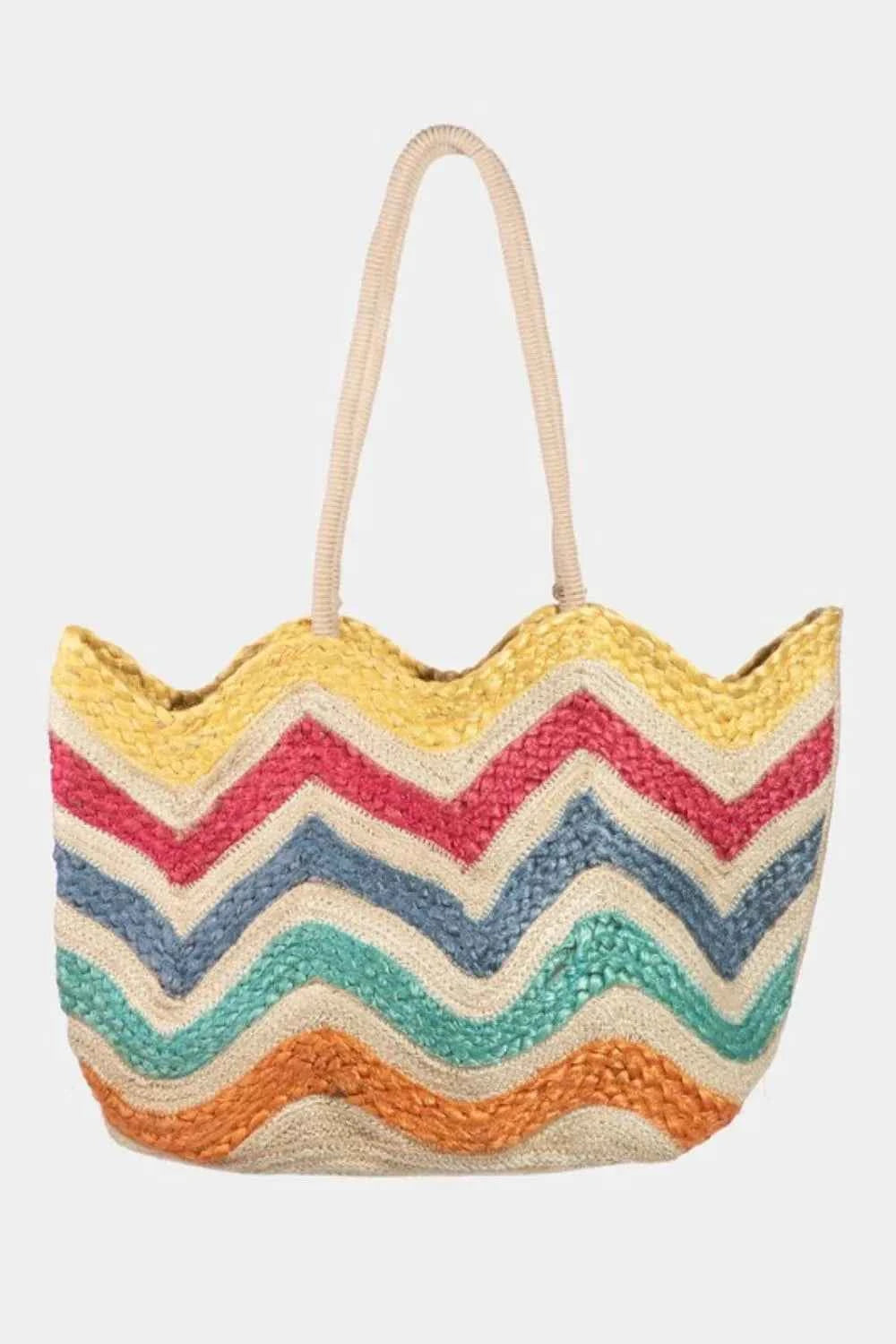 Premium Elite Fame Wavy Rainbow Straw Tote Bag