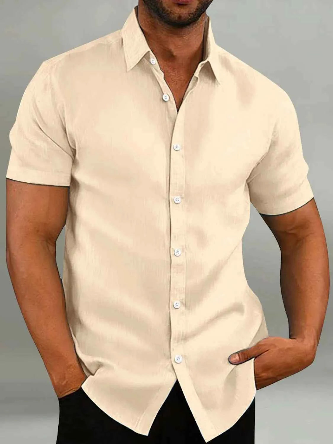 Men's Full Size Button Up Short Sleeve Shirt Plus Size Tan