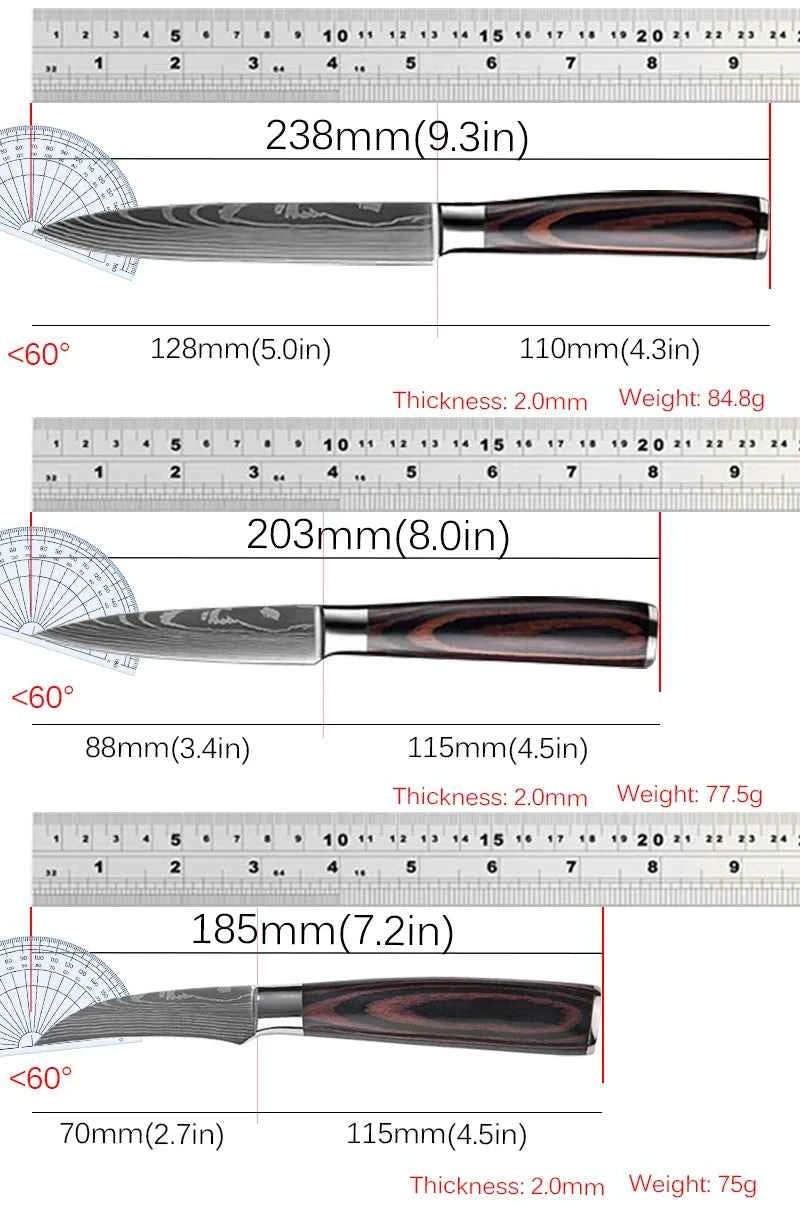 Damascus Pattern Chef Knife Set - Premium Quality