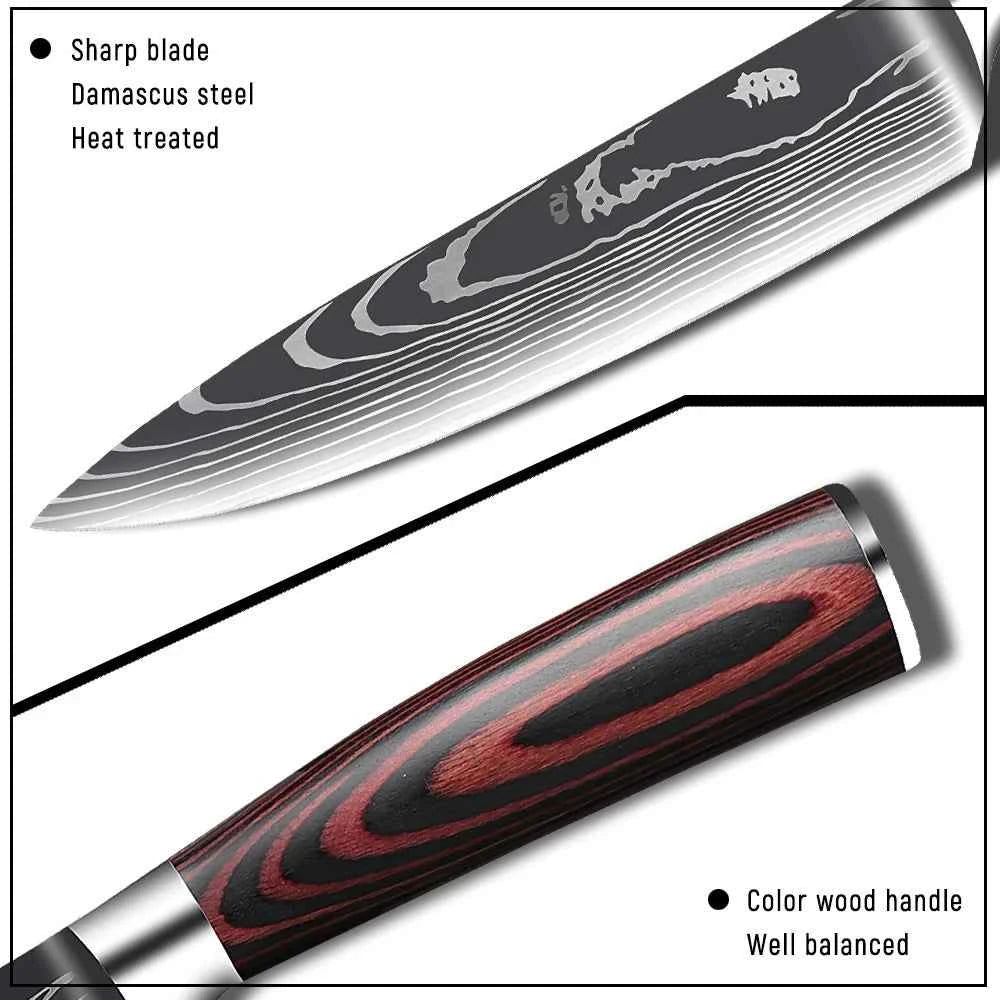 Damascus Pattern Chef Knife Set - Premium Quality