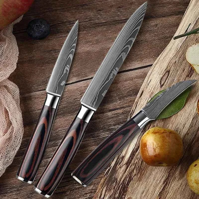 Damascus Pattern Chef Knife Set - Premium Quality