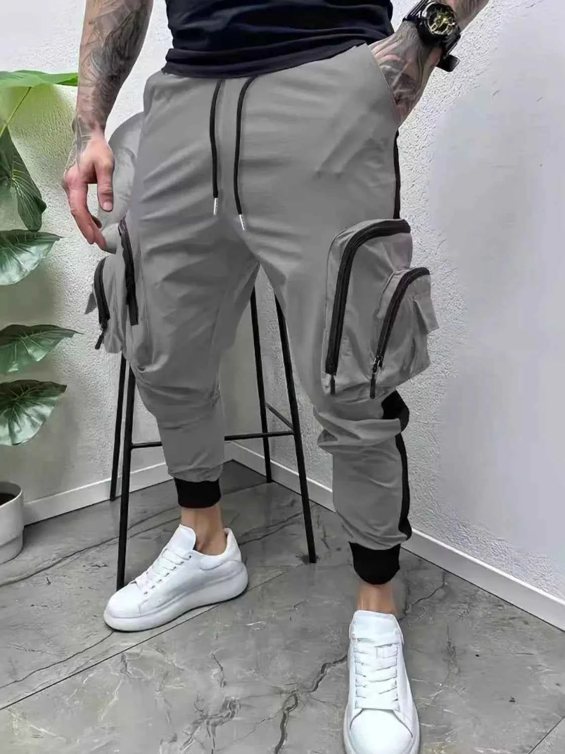 Men's Full Size Drawstring Joggers with Pockets Plus Size Gray