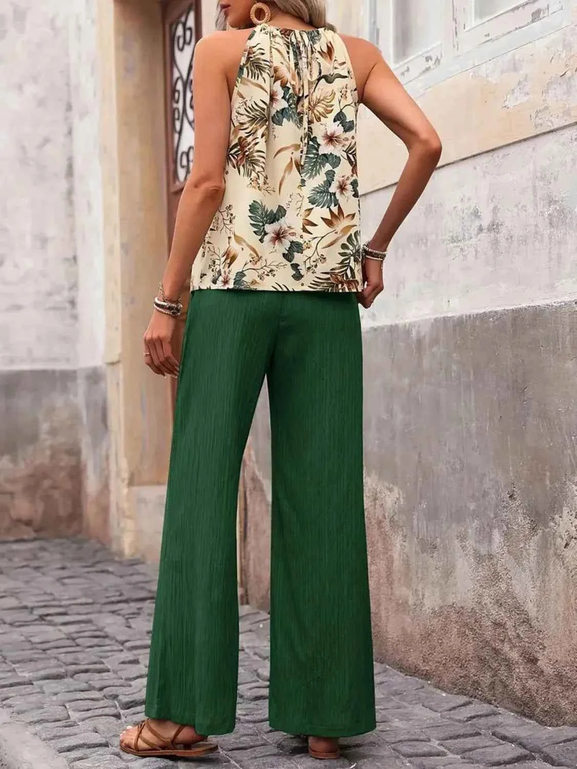 Printed Tank Top and Wide Leg Pants Set