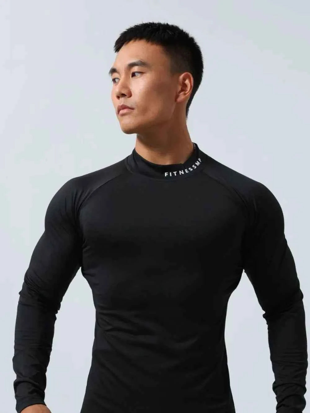 Men's Plus Size Mock Neck Long Sleeve T-Shirt Black