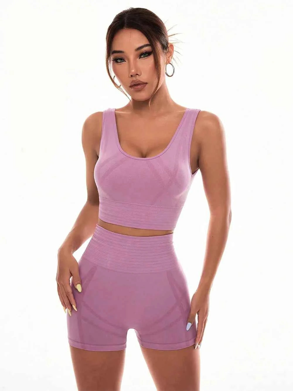 Signature Scoop Neck Wide Strap Top and Shorts Active Set Moonlit Mauve S