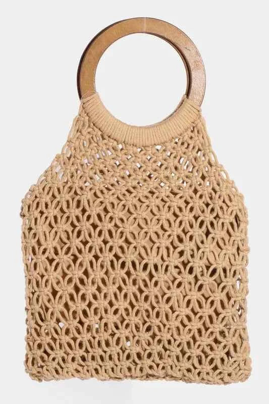 Fame Boho Braided Wooden Top Handle Bag