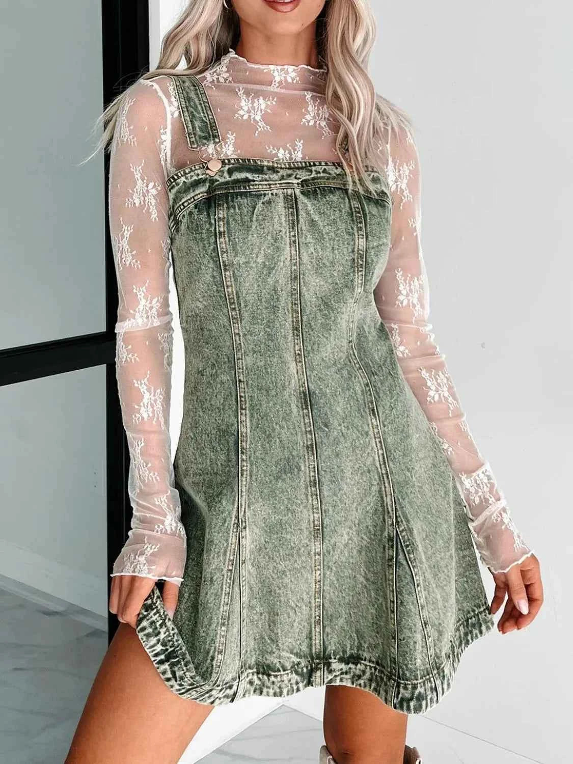 Square Neck Wide Strap Denim Dress