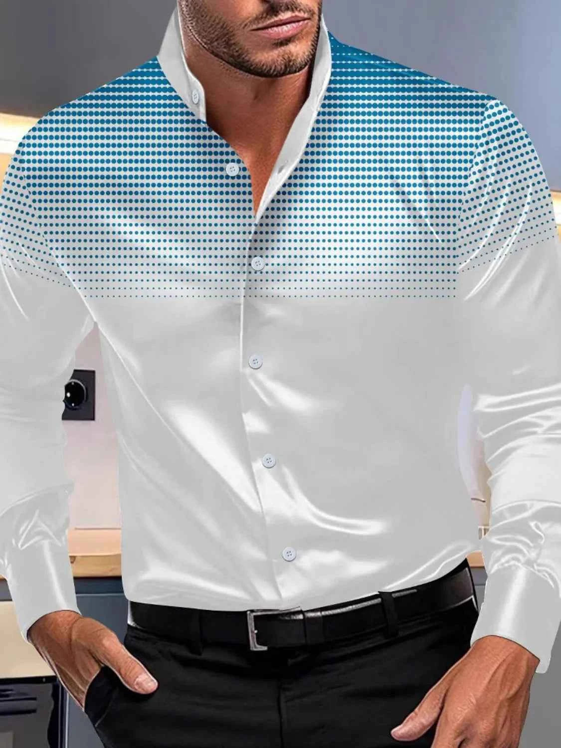 Men's Full Size Button Up Long Sleeve Shirt Plus Size White