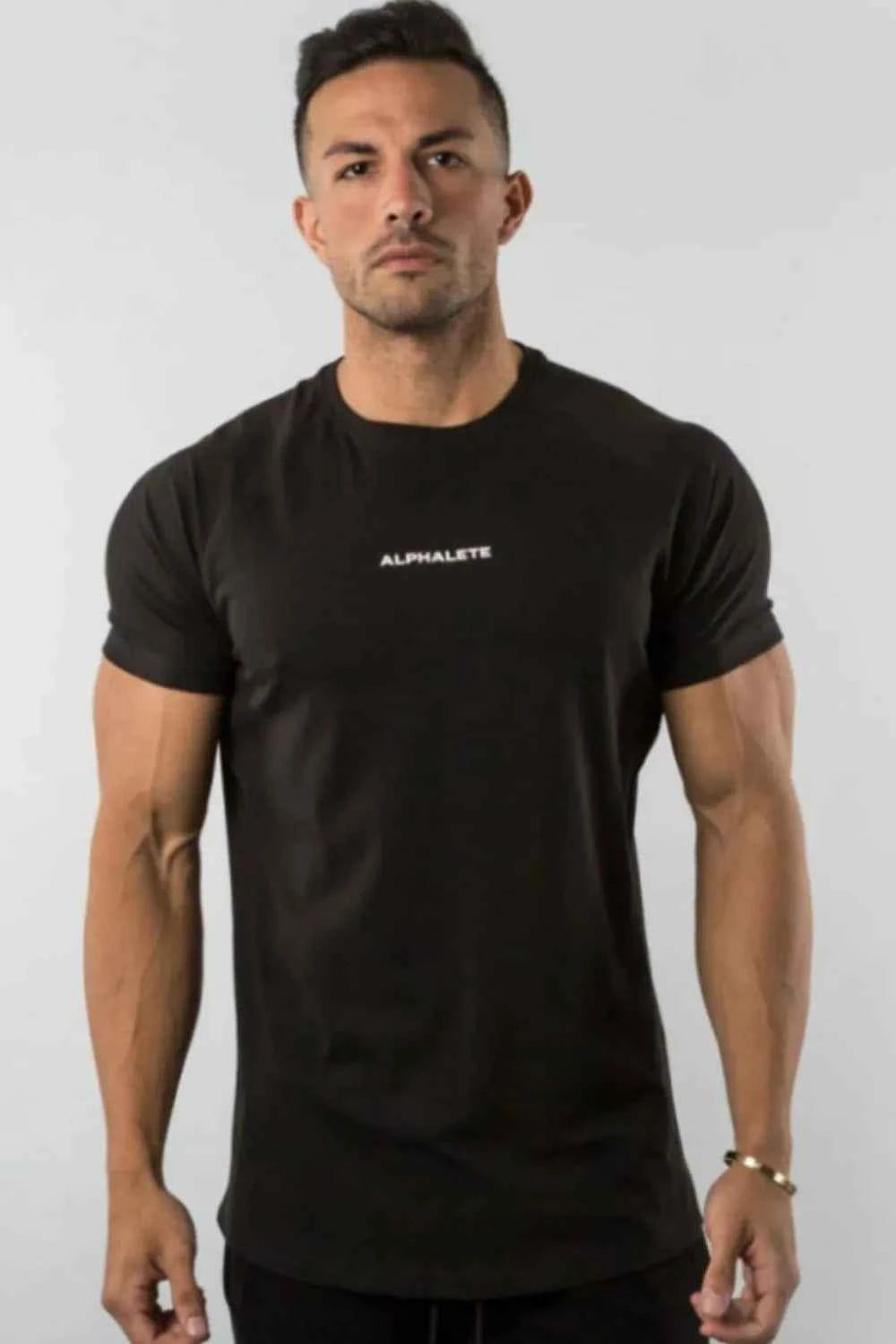 Men's Plus Size Letter Round Neck Short Sleeve T-Shirt Black
