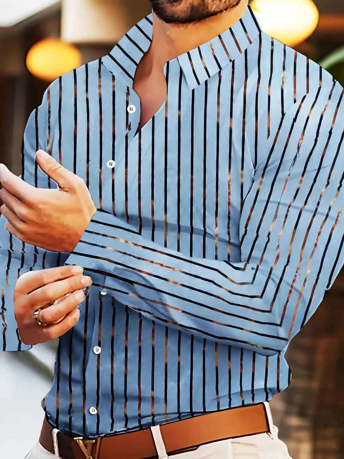Men's Full Size Striped Button Up Long Sleeve Shirt Plus Size