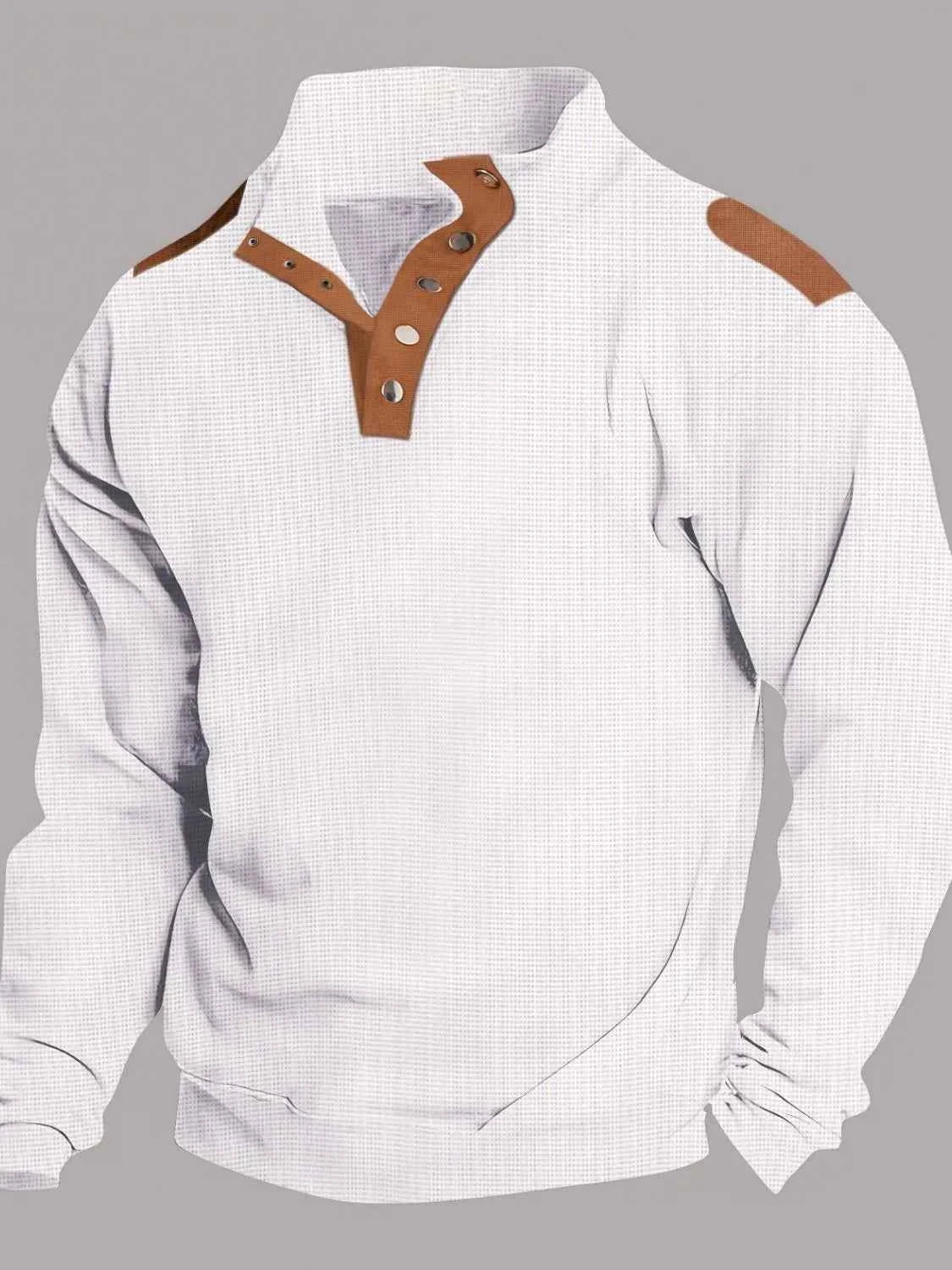 Men's Full Size Quarter Snap Long Sleeve Top Plus Size White