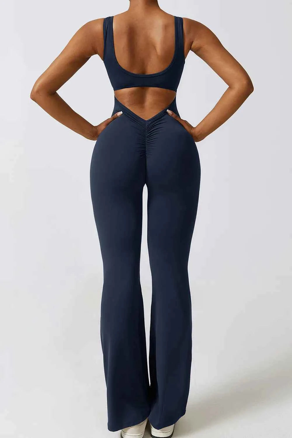 Basic Bae Cutout Ruched Bootcut Sleeveless Active Jumpsuit