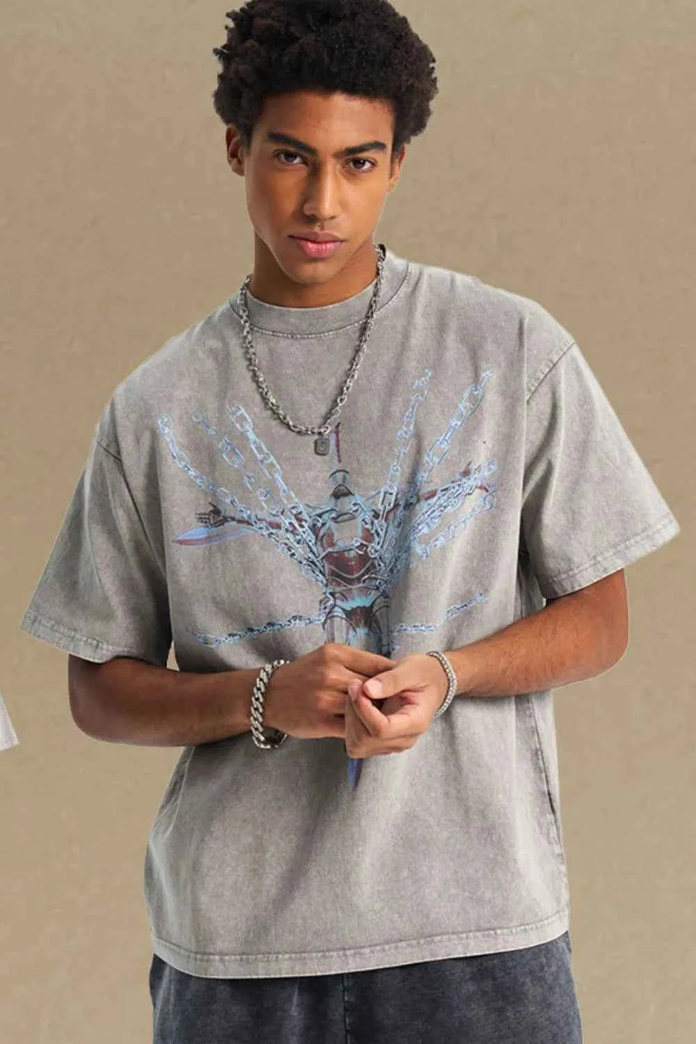 Signature Men's Round Neck Graphic T-Shirt Gray S