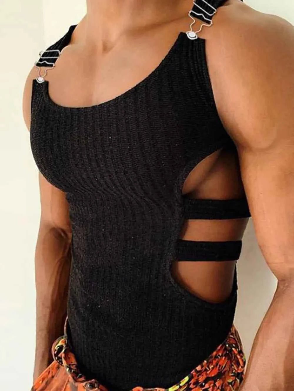 Signature Men's Full Size Side Cutout Round Neck Tank Plus Size Black S