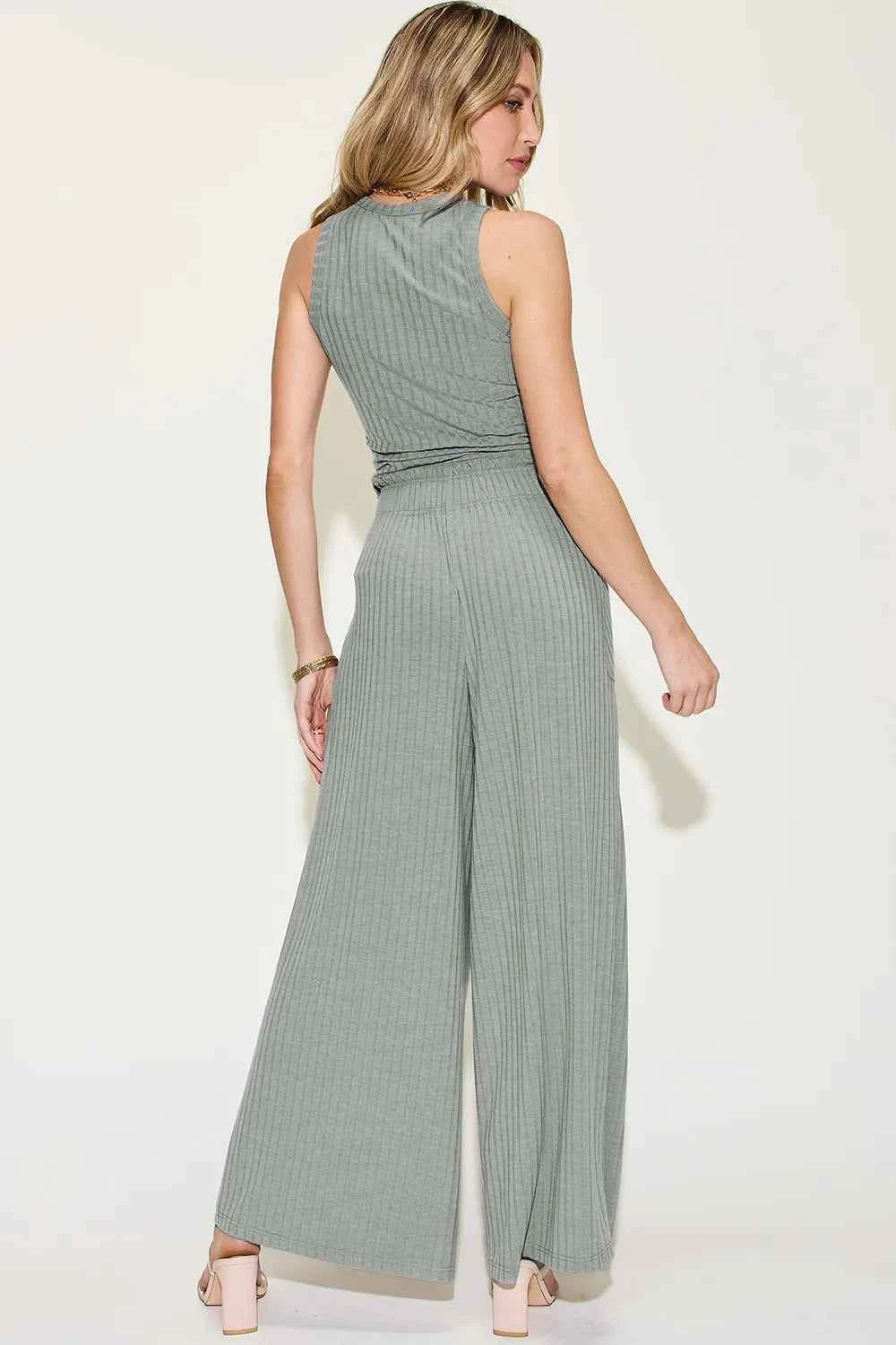 Basic Bae Full Size Ribbed Tank and Wide Leg Pants Set
