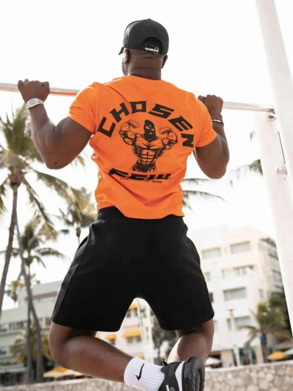 Men's Graphic Round Neck Short Sleeve T-Shirt Tangerine