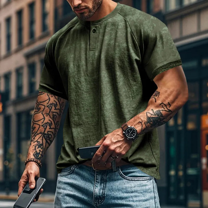 Men's Full Size Round Neck Short Sleeve T-Shirt Plus Size Army Green 2XL