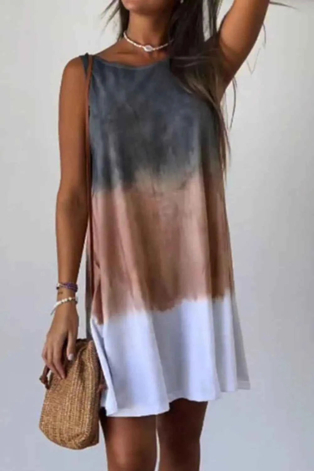 Full Size Tie-Dye Sleeveless Mini Tank Dress Plus Size