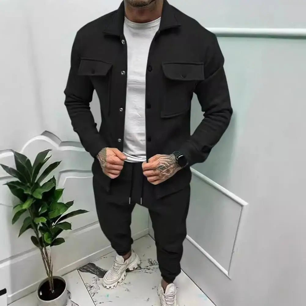 Stylish men's activewear outfit in black featuring jacket and joggers for versatile fashion looks