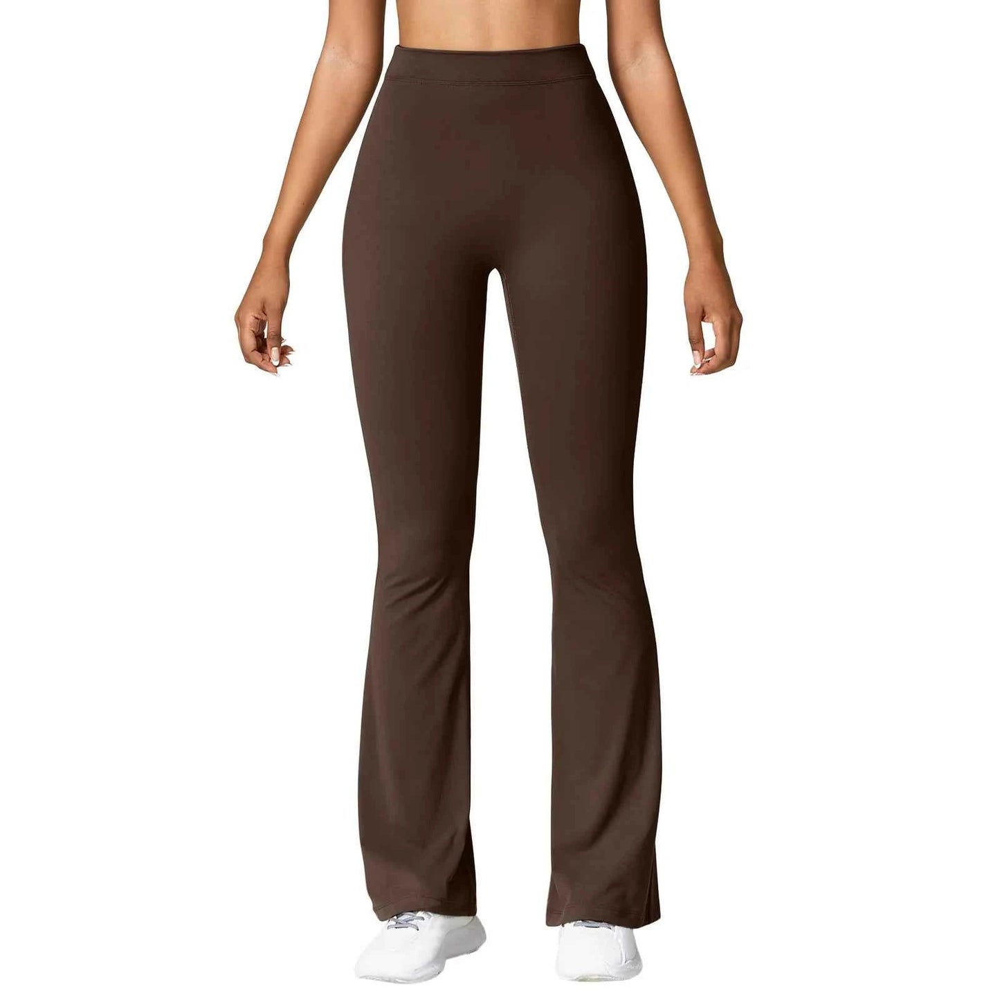 Fashion Micro Horn Leggings Women V-back Waist Sports Pants High Waist Push Up Butt Gym Pants Solid Slim Casual Leggings Brown