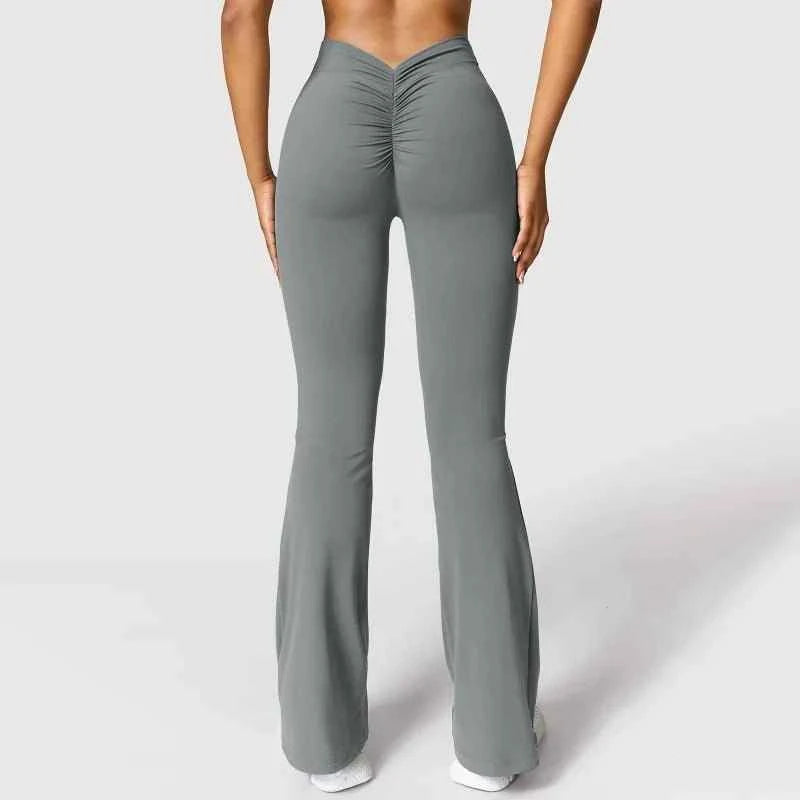 Fashion Micro Horn Leggings Women V-back Waist Sports Pants High Waist Push Up Butt Gym Pants Solid Slim Casual Leggings