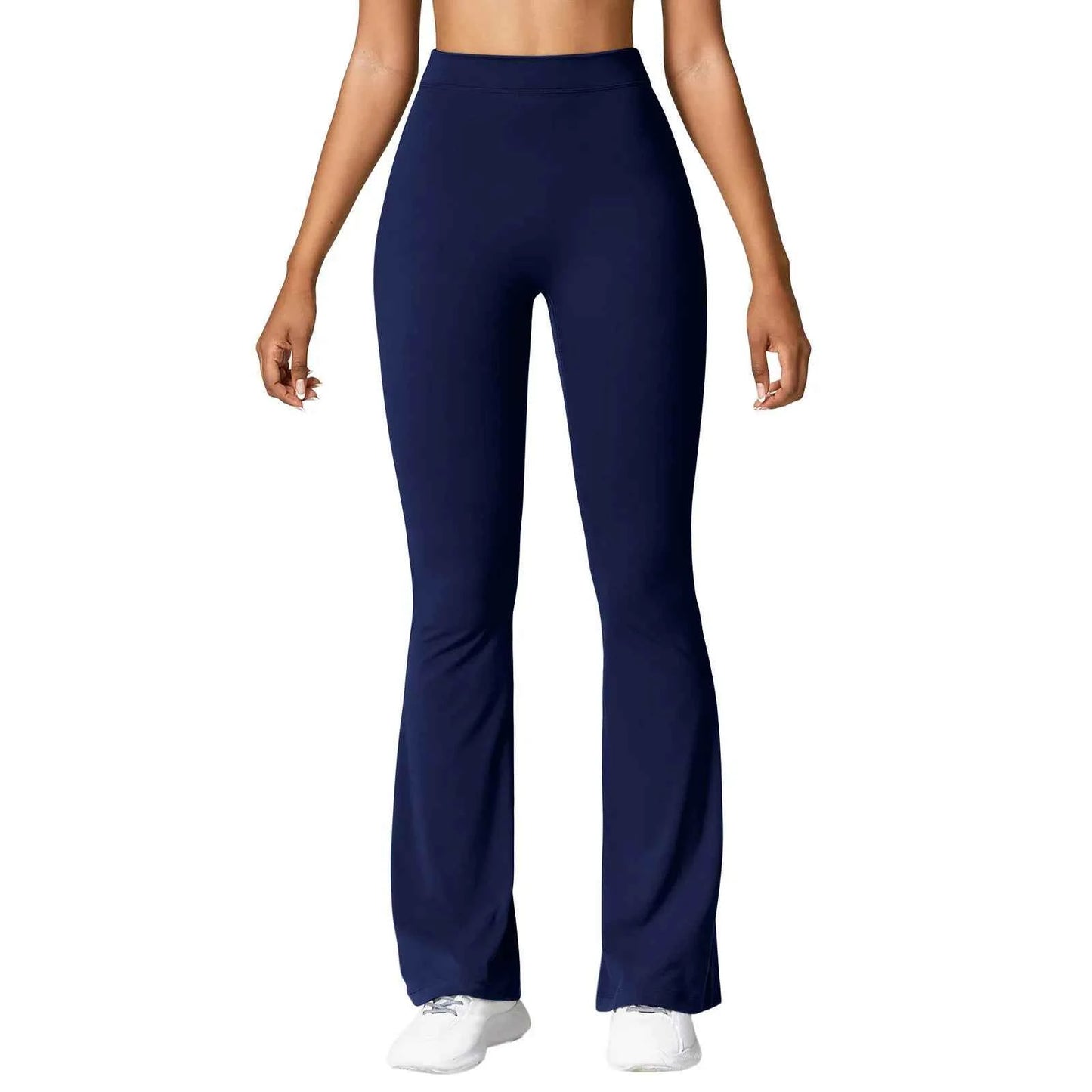 Fashion Micro Horn Leggings Women V-back Waist Sports Pants High Waist Push Up Butt Gym Pants Solid Slim Casual Leggings Navy Blue